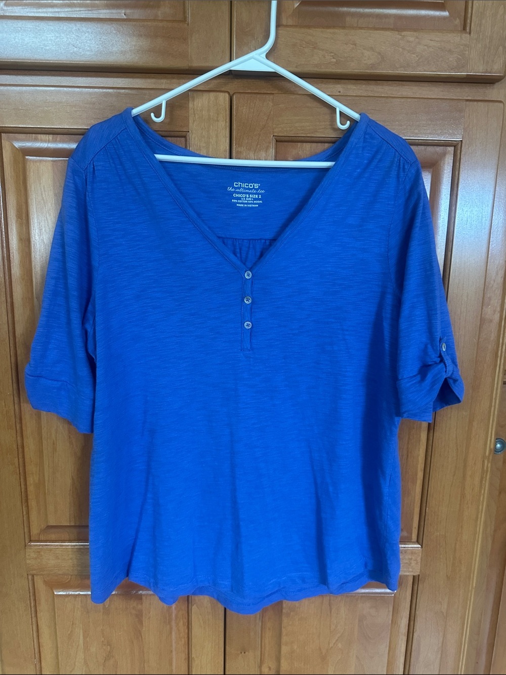 Chico's Royal Blue Short-Sleeve Henley Top